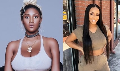 A picture of Nya lee before (left) and after (right) her breast job.